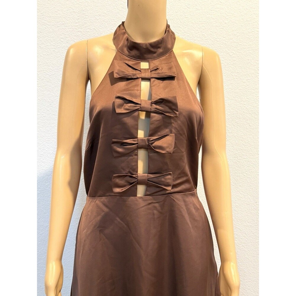 Petal & Pup Norva Bow Front Halter Satin Maxi Dress Chocolate Brown NWOT Sz 10 - Picture 4 of 16